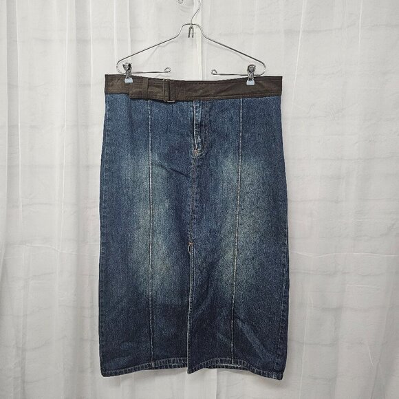 Vintage Faded Glory Blue Denim Midi Skirt Y2K Boho 16 - Picture 10 of 10